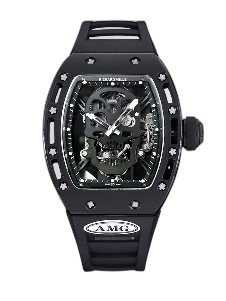 Swiss Richard Mille RM 052 Replica Watch – Skeleton Tourbillon, Skull Face, Black Rubber Strap, AAAAA Quality