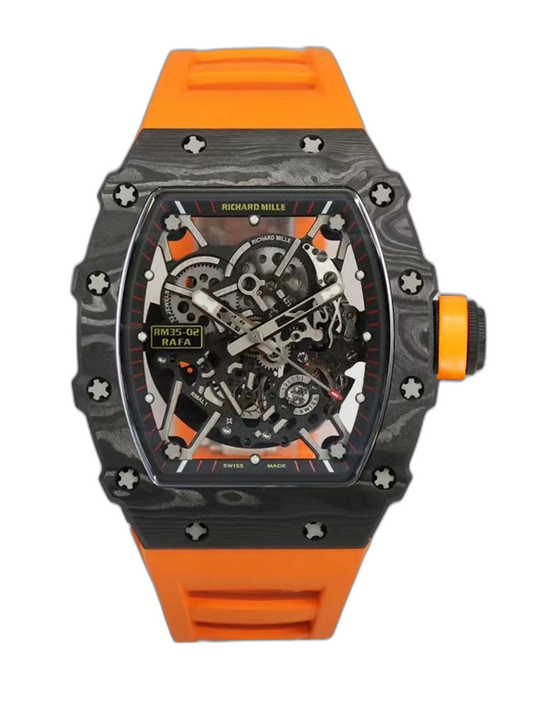 Richard Mille RM 35-02 NTPT Carbon Case Skeleton Dial Orange Rubber Swiss Automatic Replica