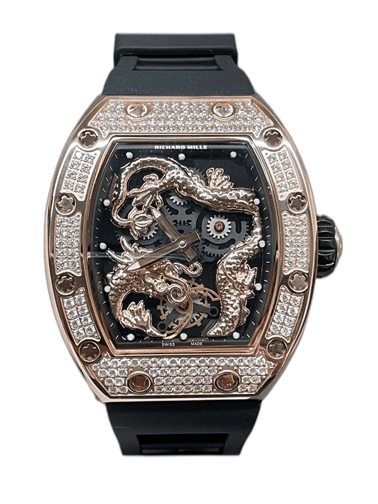 Swiss Richard Mille RM 51-01 Replica Tiger And Dragon Michelle Yeoh Watch with Diamond Bezel And Black Rubber Strap