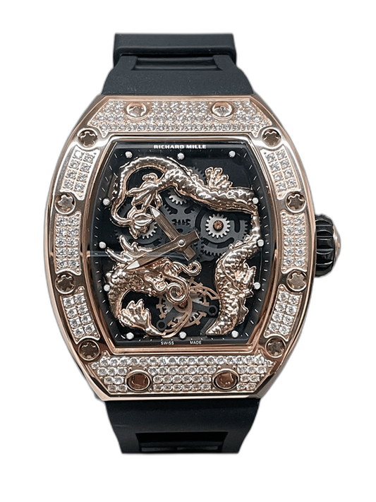 Swiss Richard Mille RM 51-01 Replica Tiger And Dragon Michelle Yeoh Watch with Diamond Bezel And Black Rubber Strap