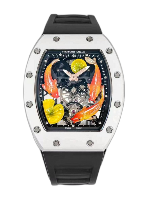 Replica Richard Mille RM S10 Koi Tourbillon Watch with Black Rubber Strap