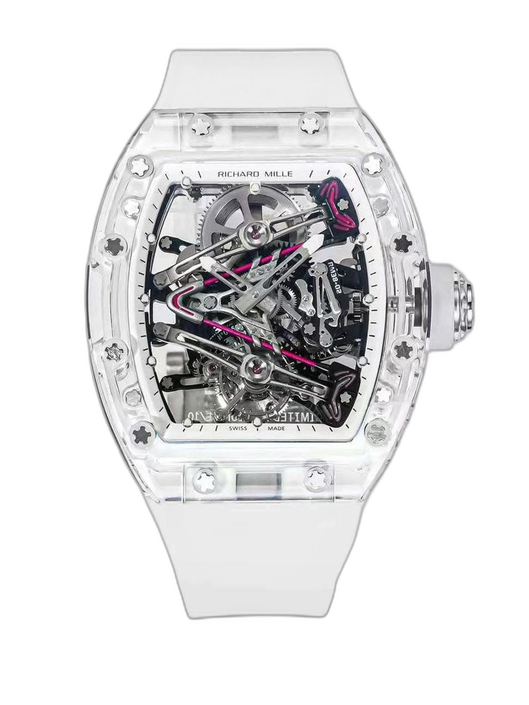 Richard Mille RM 38-02 Tourbillon Bubba Watson Pink Skeleton Crystal Transparent Super Clone Replica Watch