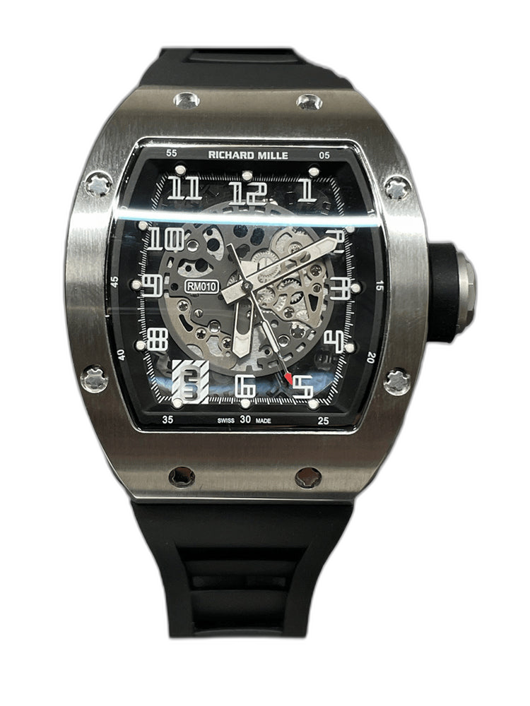 Swiss Richard Mille RM 010 Replica – Skeleton Dial Men’s Watch With Black Rubber Strap And Sapphire Crystal